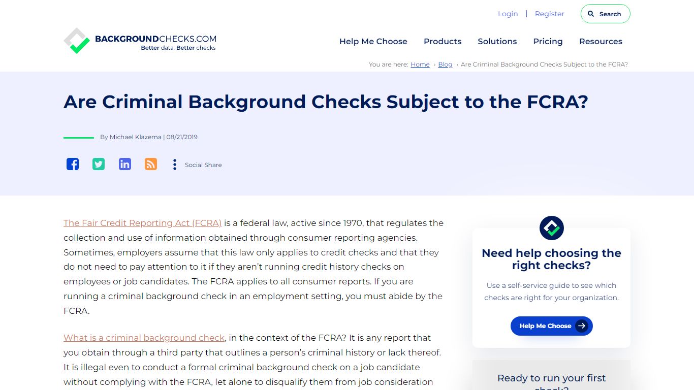 Are Criminal Background Checks Subject to the FCRA?
